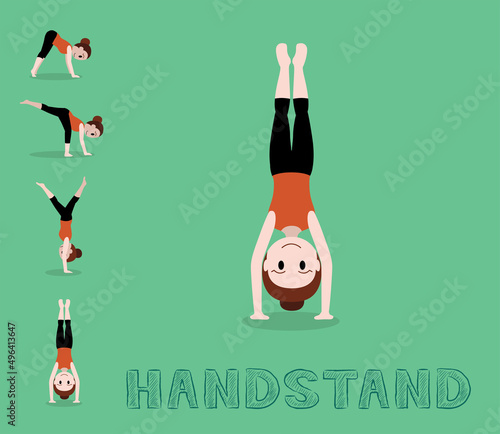 Yoga Tutorial Handstand Pose Cute Cartoon Vector Illustration
