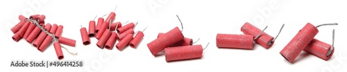 Red Firecrackers on white background 