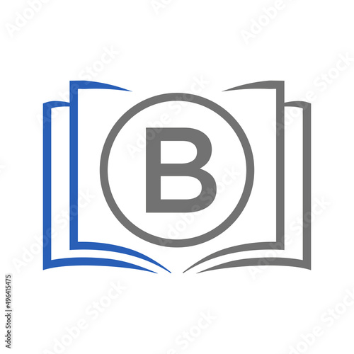 Education Logo On Letter B Template. Open Book Logo On B Letter, Initial Educational Sign Concept Template