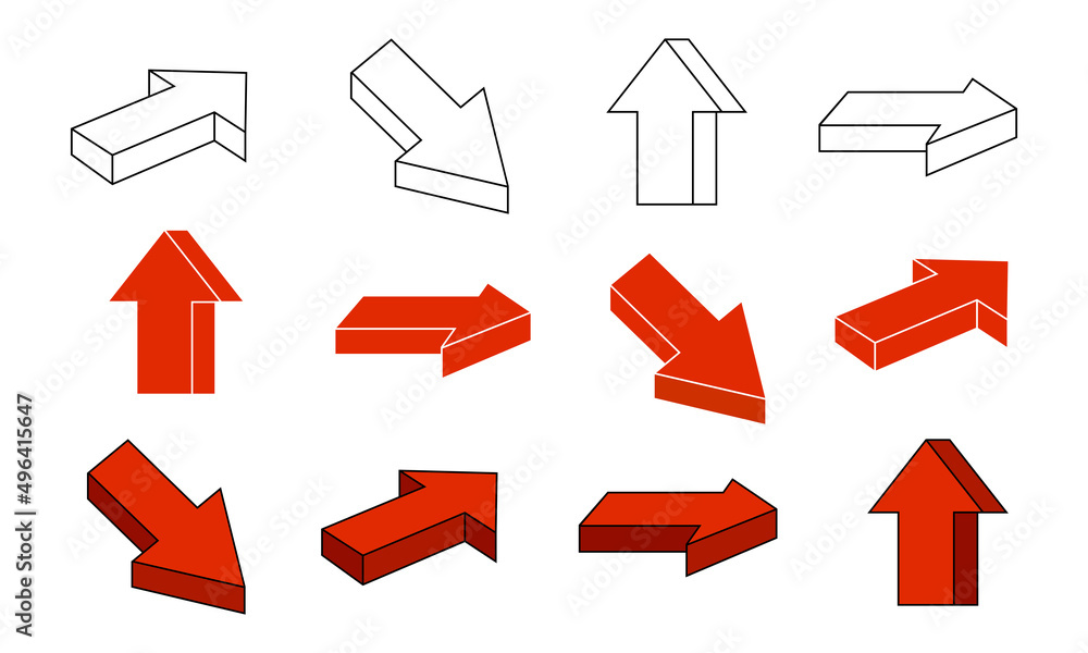 Various 3d shape arrow element. Suitable for infographic, informational poster, and business report. 3D arrow vector illustration. Various 3d shape arrow element. Suitable for infographic, informational poster, and business report. 3D arrow vector illustration.