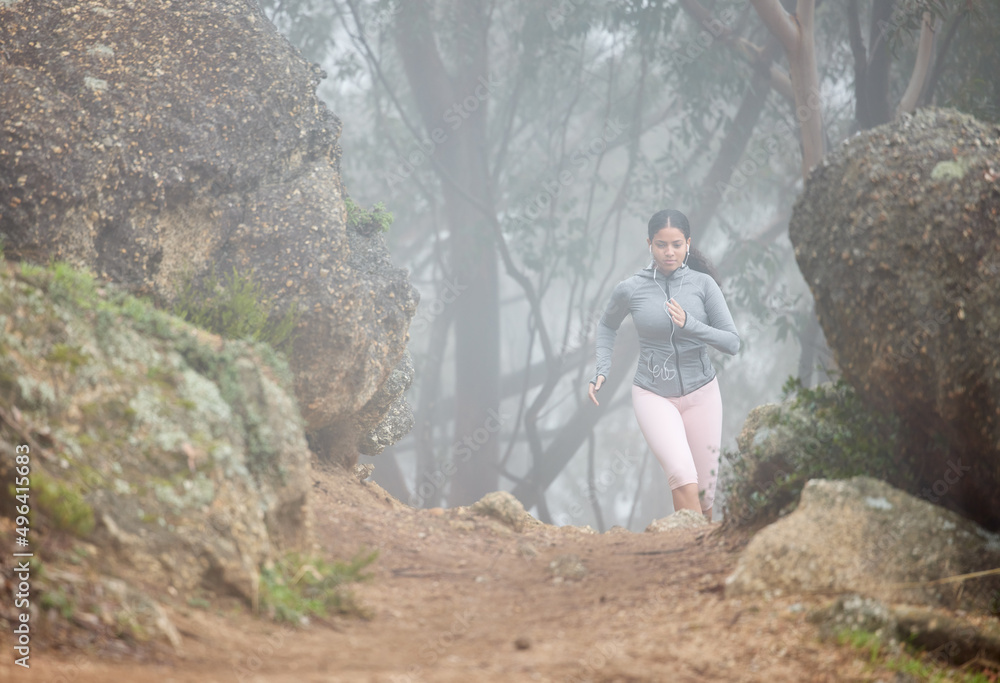 When in doubt, run it out. Shot of a young woman running in nature. When in doubt, run it out. Shot of a young woman running in nature.