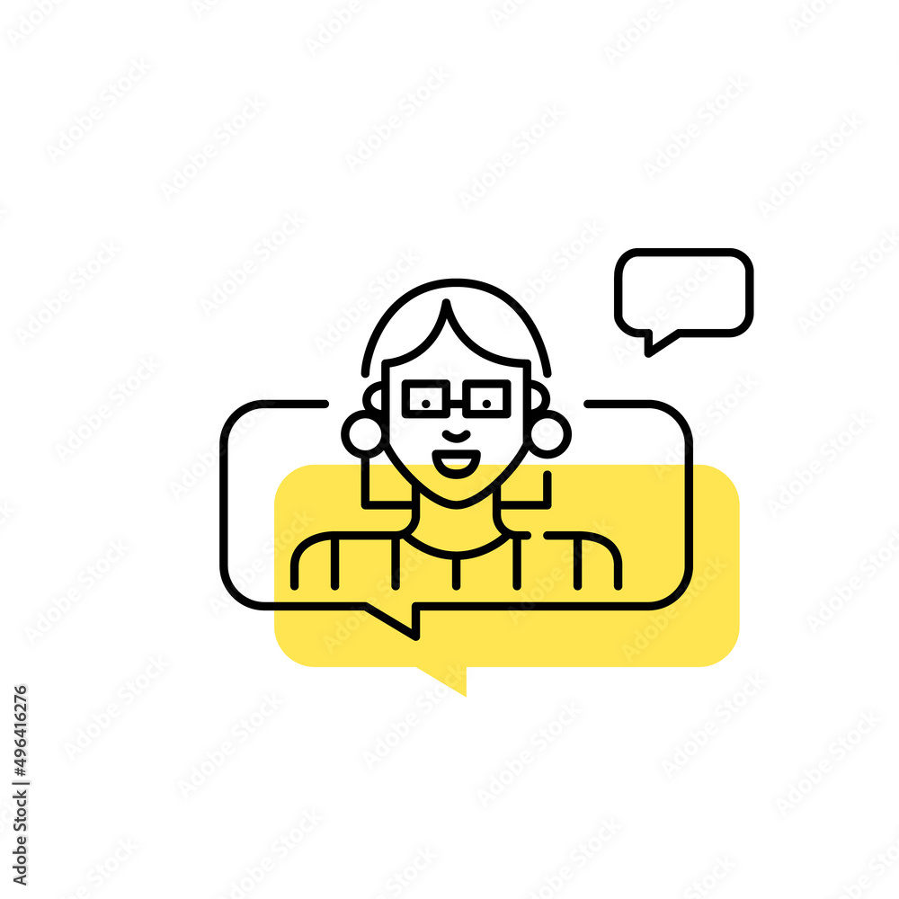Stylish and professional young girl chatting. Pixel perfect, editable stroke minimal line icon