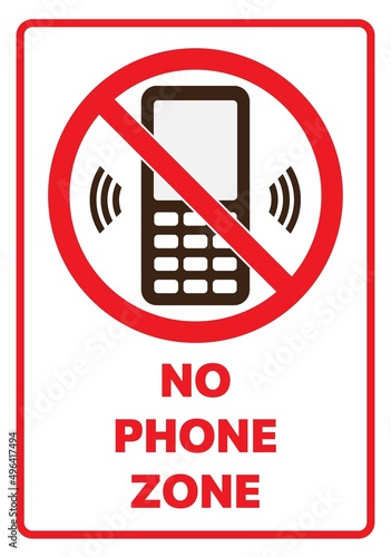 NO PHONE ZONE. Cell telephone warning stop sign icon. Push button phone turn off. Vector