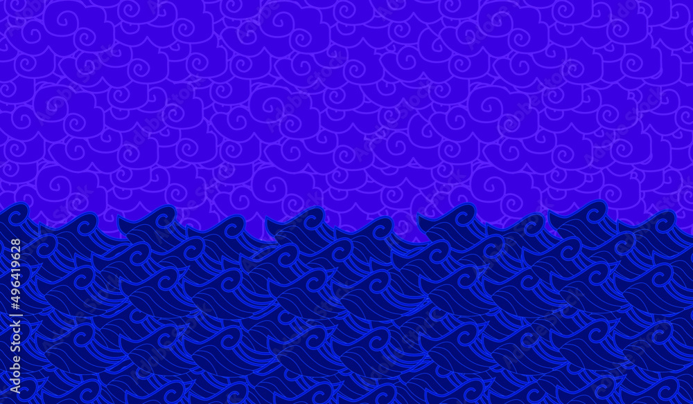 Vector clouds and sea background. Doodles clouds and rain, waves and underwater life. Hand-drawn swirls, spirals, drops, strokes and curls Vector clouds and sea background. Doodles clouds and rain, waves and underwater life. Hand-drawn swirls, spirals, drops, strokes and curls
