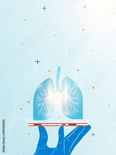 Human lung and treatment with technology innovation. A concept hospital for wallpaper and web.
