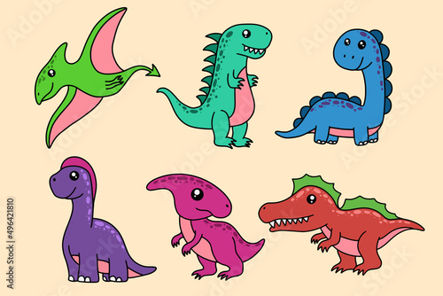 Cute Collection Dino Fossil Dinosaurs Baby kids Animal Cartoon Doodle Funny Clipart
