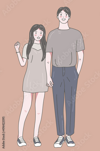 Cute Couple Happy Love Together Boyfriend and Girlfriend Women Men Girl Pastel Color Fashion Clipart Doodle Line Art illustration