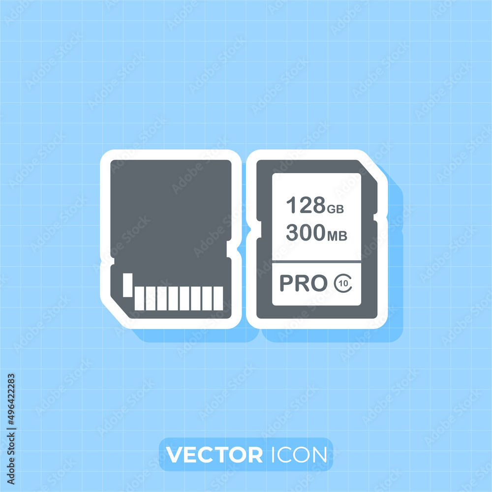 Memory card icon, Flat design element. Memory card icon, Flat design element.