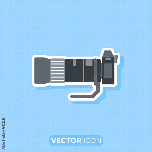 Camera with Zoom lens icon, Side view of Camera, Flat design element.