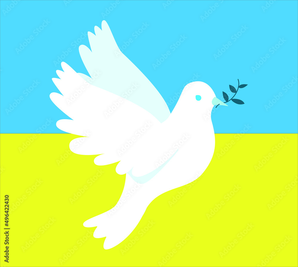 Flag of Ukraine with a dove of peace icon vector. Russian Ukrainian conflict symbol. Peace dove with flag icon pigeon isolated on a white background Flag of Ukraine with a dove of peace icon vector. Russian Ukrainian conflict symbol. Peace dove with flag icon pigeon isolated on a white background