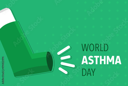 World Asthma Day vector card, illustration with asthma inhaler. May 3.
