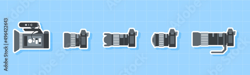 Camera icon set, Side view of photo equipment, Flat design element.