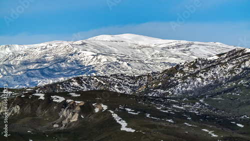 Melting snow on the slopes of the mountains