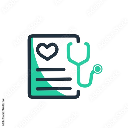 Simple and modern style flat design health check icon isolated on a white background.  Health check symbol with stethoscope for web and mobile apps.  Vector illustration