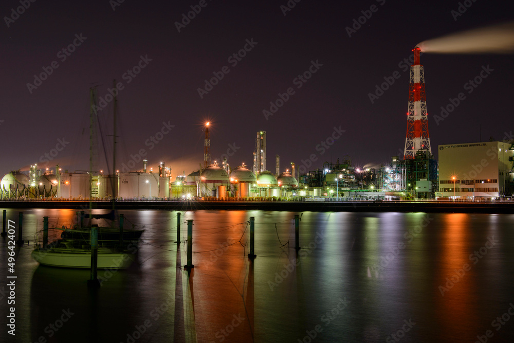 Naklejka premium 四日市市 コンビナート 夜景