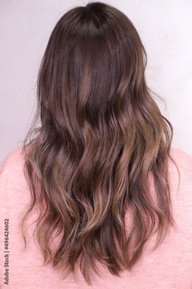 Naklejka premium modern hairstyle. the brunette. the hair was dyed in the ombre technique.