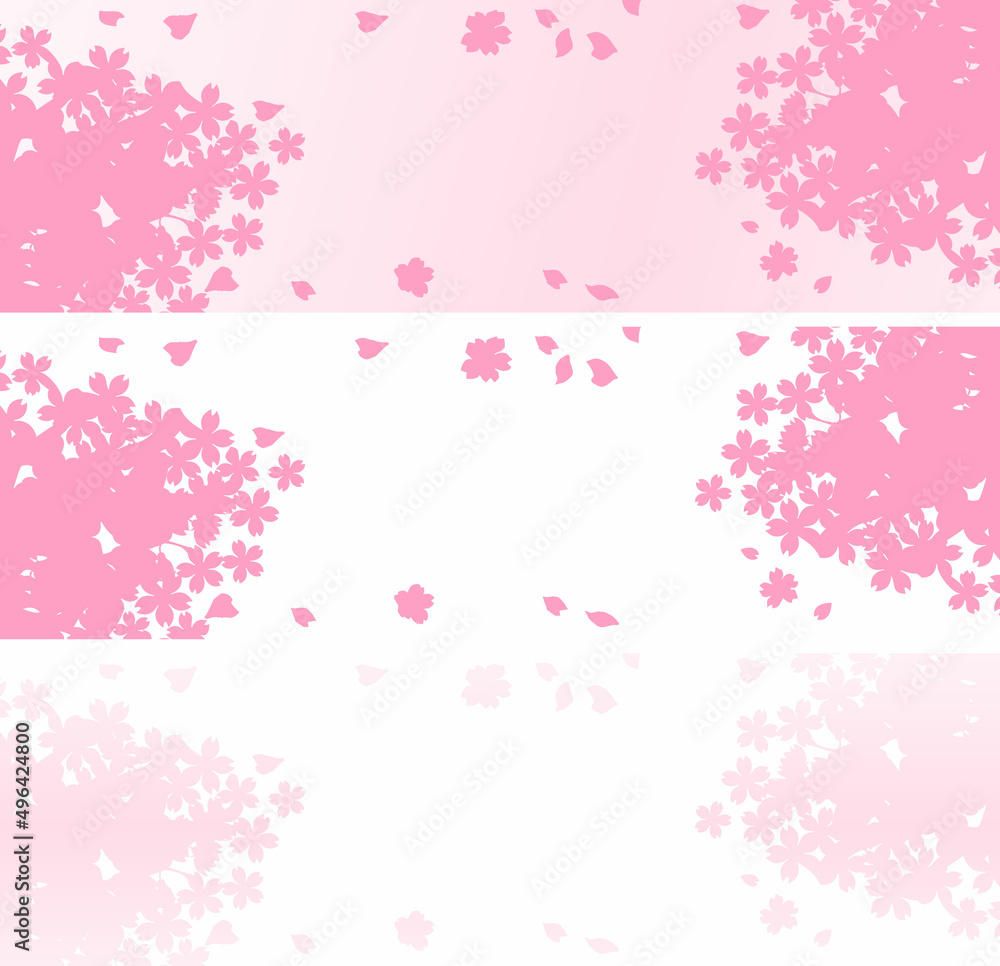 バナー　桜　さくら　フレーム　背景　春　花　シルエット　コピースペース　シンプル　イラスト　セット