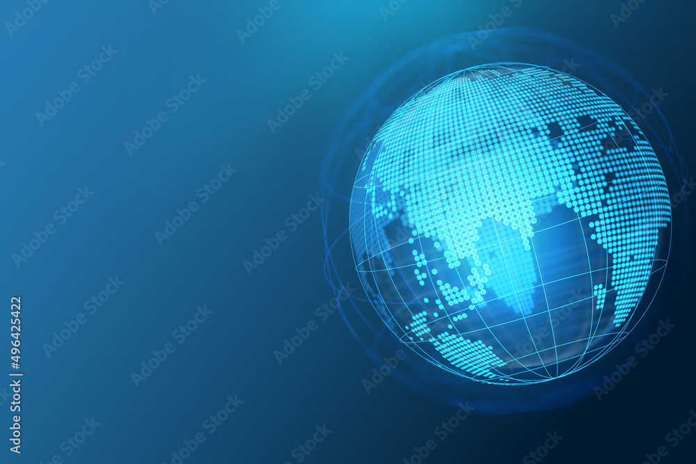 Map World representing the global network line wire frame banner on blue background Map World representing the global network line wire frame banner on blue background