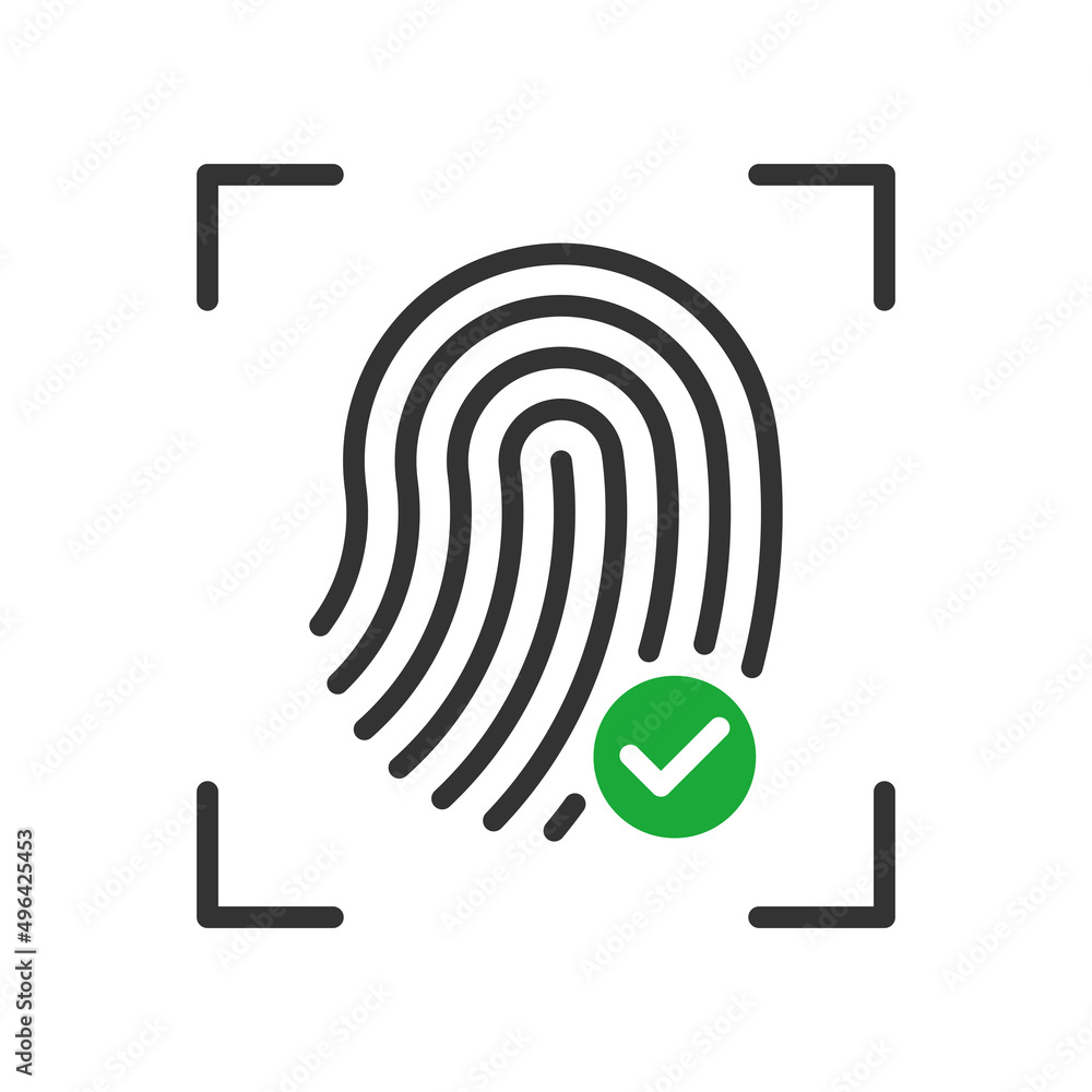 Fingerprint approve vector icon with green mark Fingerprint approve vector icon with green mark