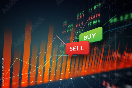 Slika na platnu buy and sell icon on stock market or forex trading graph business concept with b
