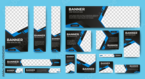 set of creative web banners of standard size with a place for photos. Business ad banner. Vertical, horizontal and square template
