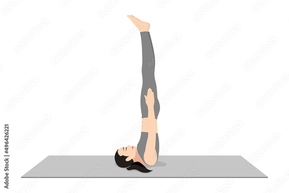 Unsupported Shoulder Stand Pose, Unsupported Shoulderstand Pose. Beautiful  girl practice Niralamba Sarvangasana. Young attractive woman practicing yoga  exercise. working out, black wearing sportswear Stock Vector