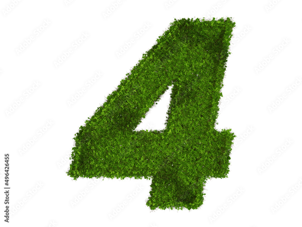 3d rendering of Alphabet number 4 made of boxwood flower. high resolution image in isolated white background 3d rendering of Alphabet number 4 made of boxwood flower. high resolution image in isolated white background