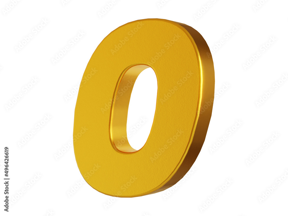 3d rendering of the number 0 in gold metal on a white isolated background 3d rendering of the number 0 in gold metal on a white isolated background