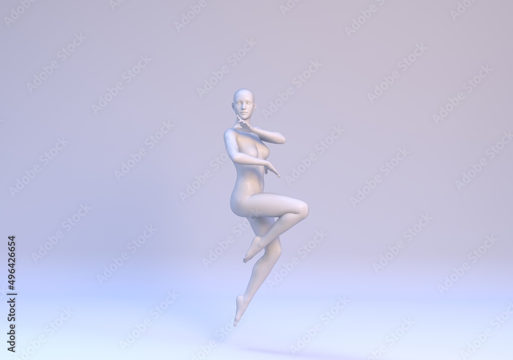 white glossy plastic naked woman in elegant aesthetic pose - 3d illustration of beautiful sexy aesthetic female