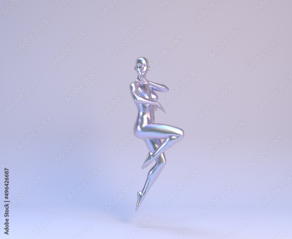 Metallic glossy plastic naked woman in elegant aesthetic pose - 3d illustration of a surreal technological artificial woman Metallic glossy plastic naked woman in elegant aesthetic pose - 3d illustration of a surreal technological artificial woman