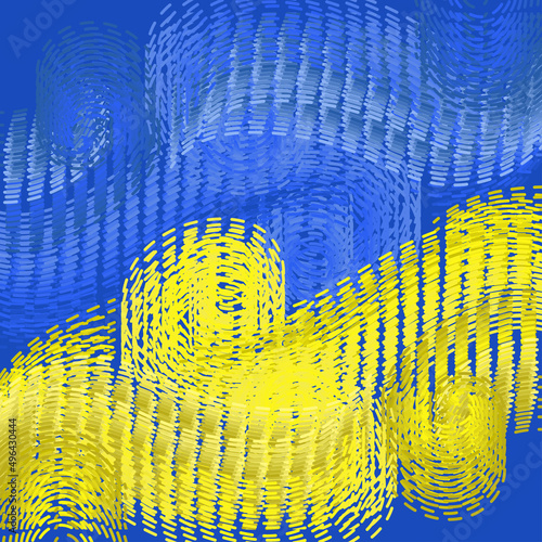Poster design with a call to help and pray for Ukraine. Peacetime after military operations in Ukraine. The image of the colors of the Ukrainian flag and the sky in the style of  impressionism