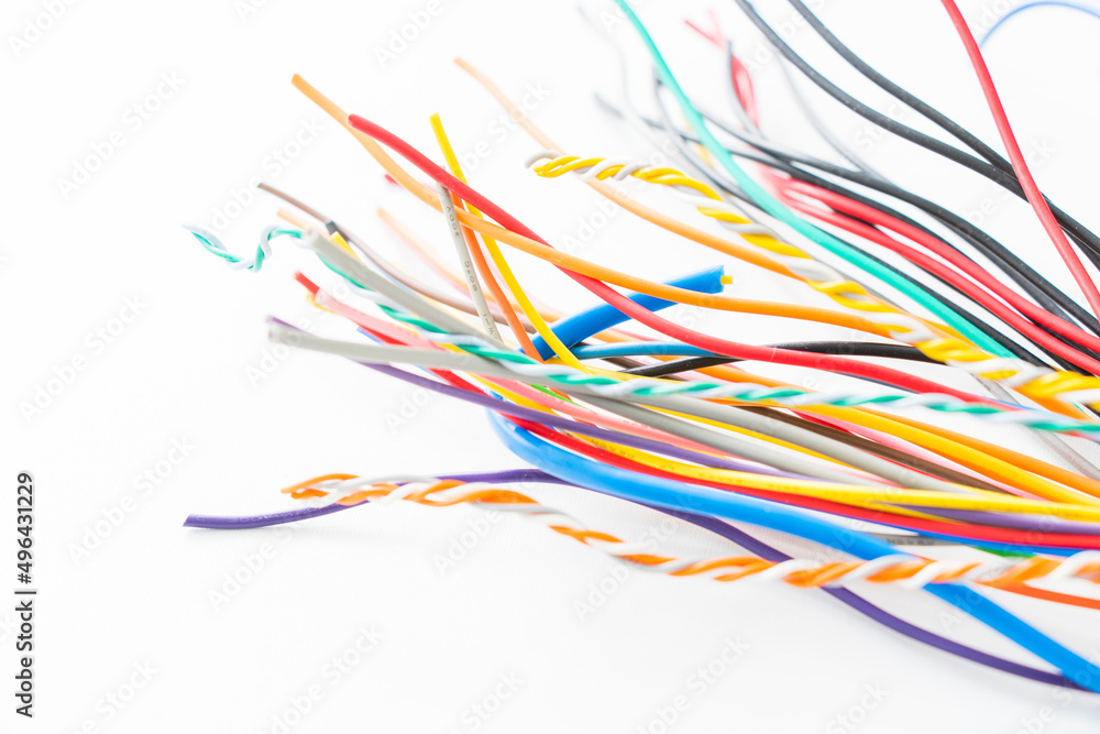Internet and electric cable on the white background