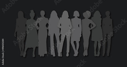 Businesswomen silhouette vectors, group of women figures, papercut design