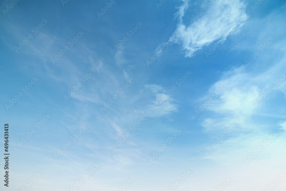 Summer blue sky cloud gradient light white background. Beauty clear cloudy in sunshine calm bright winter air. Gloomy vivid cyan landscape in environment day horizon skyline view spring wind