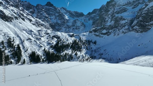 Aerial view of morske oko in High Tatras mountains in Slovakia