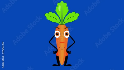 Cartoon carrot talking loop with alpha channel. Vegetable animation on a transparent background.