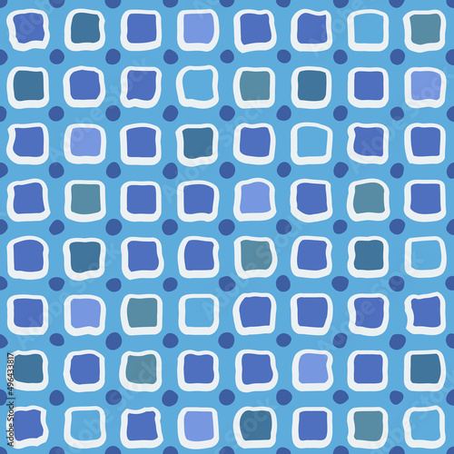 Grid of blue squares and dots. Vector with abstract squares like windows. Vector grid of simple squares.