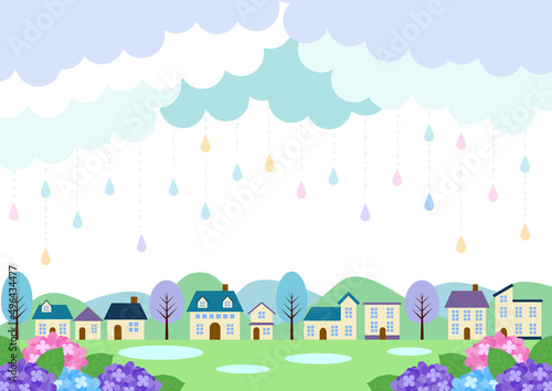 梅雨の田舎背景ヨコ
