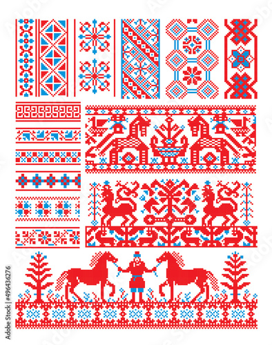 Slavic ornament Russian style set vector illustration