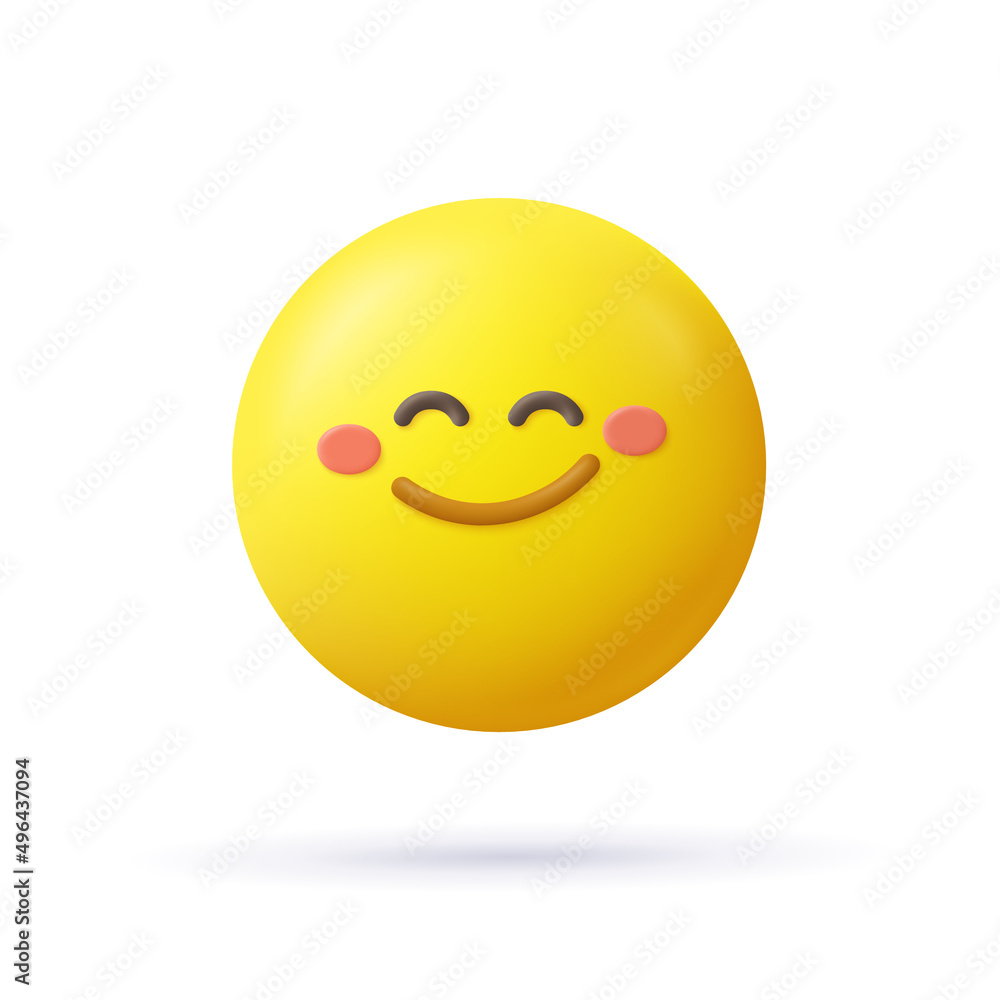 Happy emoji. Smiling face emoticon. 3d vector icon. Cartoon minimal style. Happy emoji. Smiling face emoticon. 3d vector icon. Cartoon minimal style.
