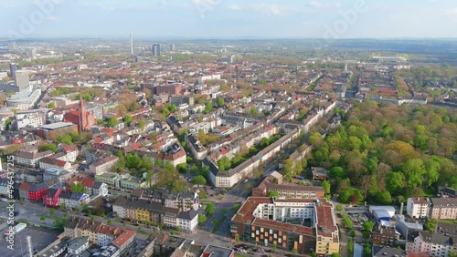 Dortmund: Aerial view of city in Germany, center of city with mixture of historic and modern architecture - landscape panorama of Europe from above photo