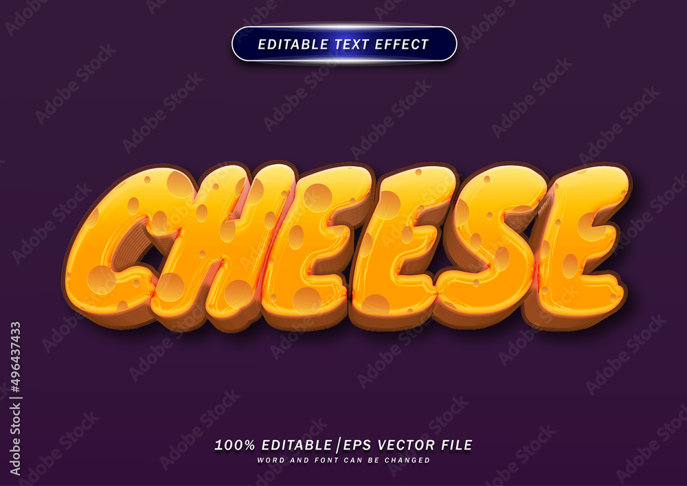 Cute cheese text effect. cute cartoon style. editable  font style.