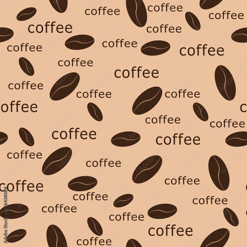 Obraz premium illustration of seamless patern of coffee grains and inscription. For printing on products with coffee, posters, banners and flyers. 