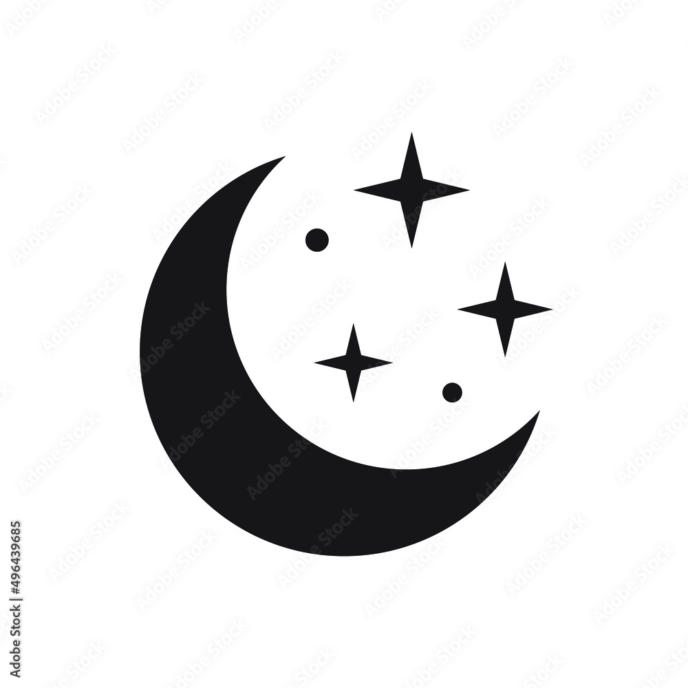 Moon With Stars Icon On White Background. Minimalist style. Moon With Stars Icon On White Background. Minimalist style.