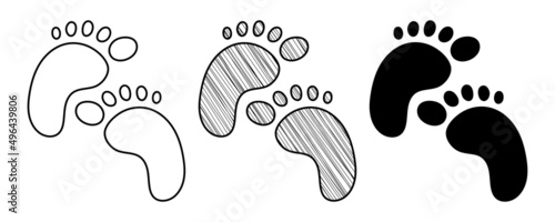 Set of hand drawn vector Baby Feet in a doodle cartoon style