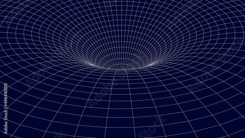 An abstract tunnel with a blue mesh structure. 3D grid of tunnels and corridors. Vector wormhole.