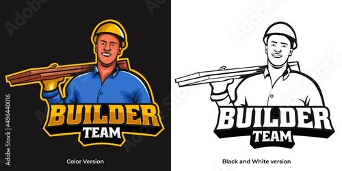 builders or handymans in helmet mascot logo