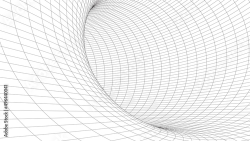 An abstract tunnel with a mesh structure. 3D grid of tunnels and corridors. Vector wormhole.