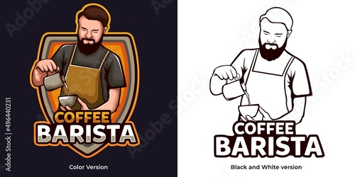 Barista Coffee Mascot Logo Design. Suit to, proper to, fix to coffee shop logo branding