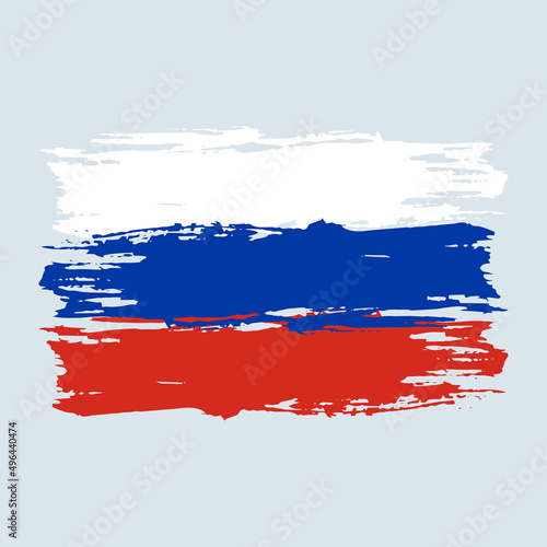 Russian flag brush design. Flag of Russian grunge style. Template banner. Independent country. Three Colours. Vector illustration flat design. Isolated on white background.